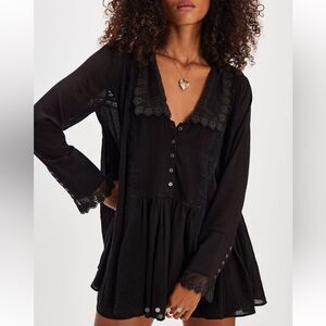 Free People Victorian Mini Dress in Black NWOT